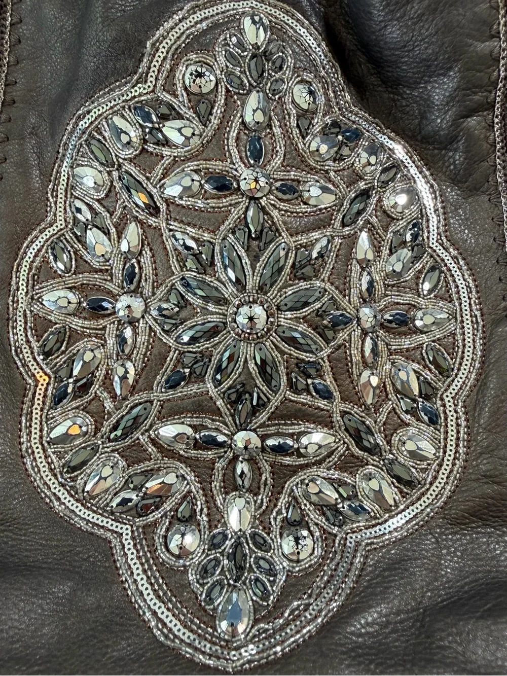 Brighton Anju Masterpiece Collection Pewter Leather Jeweled Shoulder Hobo Bag
